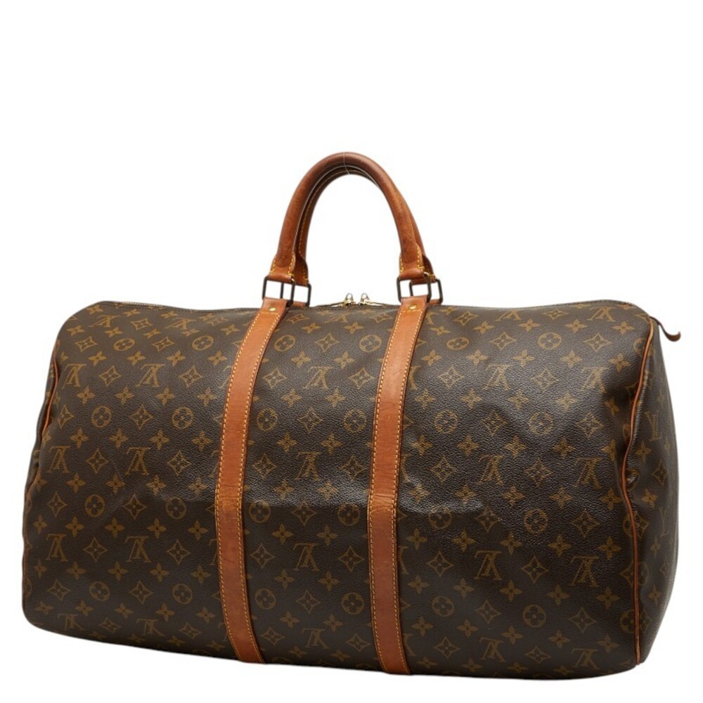 LOUIS VUITTON Authentic Brown Monogram Leather Keepall 55 Boston Bag - Picture 2 of 12